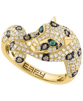 White Diamond (5/8 ct. t.w.), Espresso Diamond (1/5 ct. t.w.) & Emerald Accent Ring in 14k Yellow Gold
