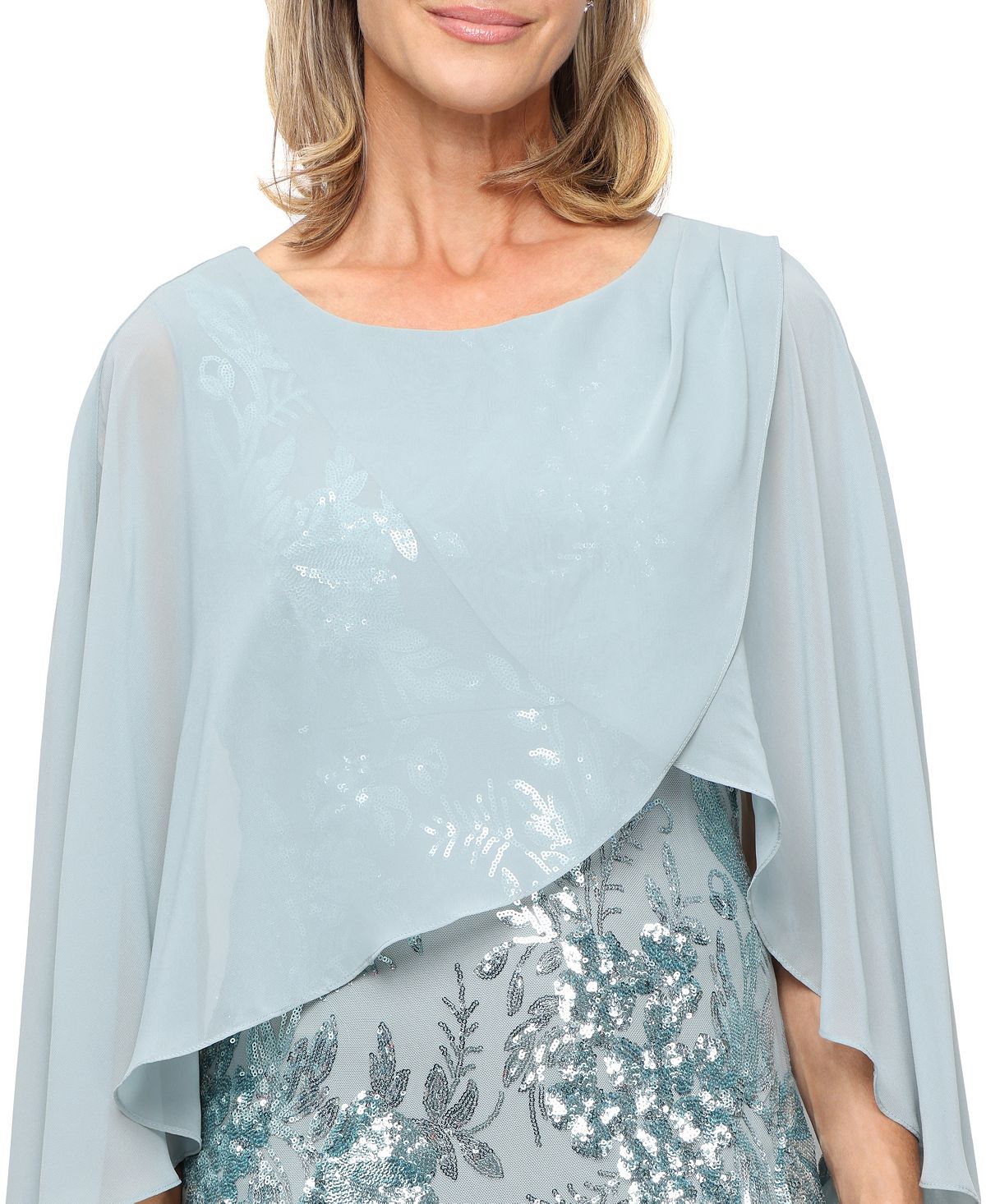 SL Fashions Petite Embroidered Stretch Cape Long Gown view 2 — MAYCSS fashion products