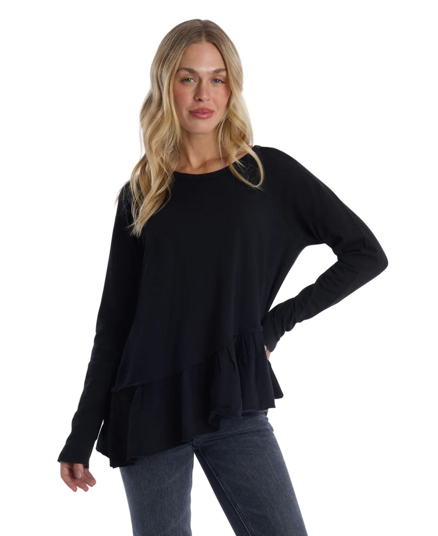 Женский топ WILT Clothing Raglan Long Sleeve Asymmetric Peplum, цвет: Тёмный инжирный — фото 2