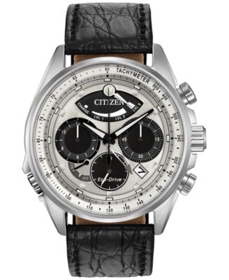 Citizen - Men's Chronograph Eco-Drive Calibre 2100 Black Leather Strap Watch 44mm AV0060-00A