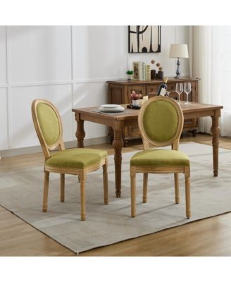 French Style Solid Wood Frame Dining Chair with Linen Fabric Back Set of 2