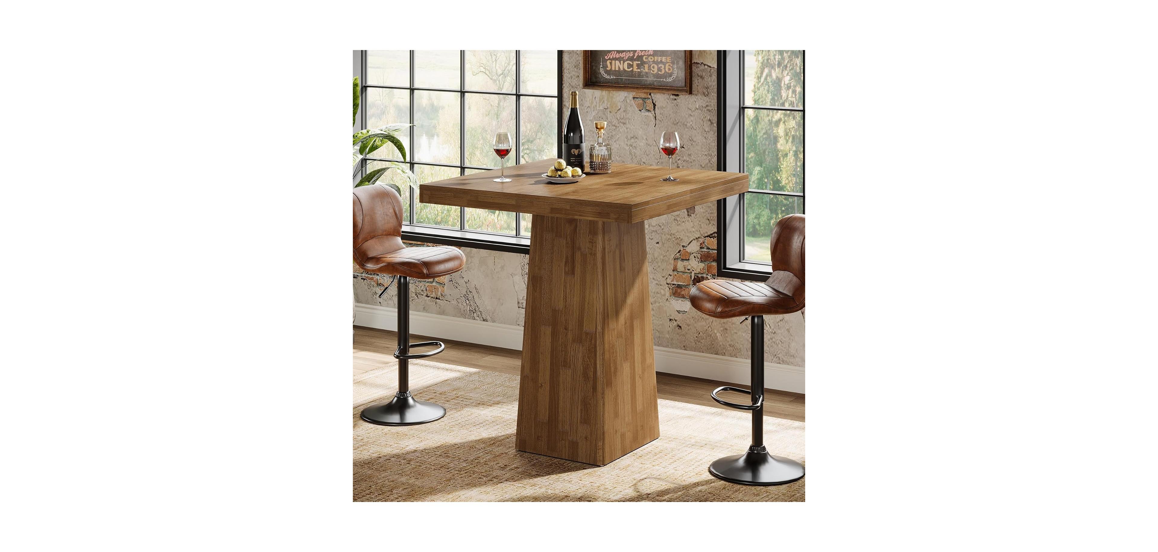 Tribesigns Square Bar Table, 31.5-Inch Small Kitchen Dining Table, Industrial Counter Height Pub Cocktail Furniture Home Bar Unit