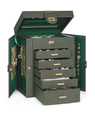 Extra Large 6-Tier Jewelry Organizer with Mirror 5 Drawers Leather Storage Case for Women