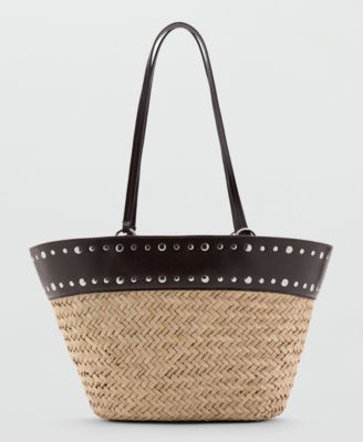 Women's Studs Raffia Shopper Bag