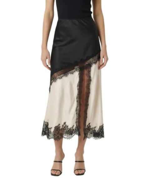 Женская юбка Modenaire Lace-Trim Asymmetric Satin Midi, цвет: Бежевый