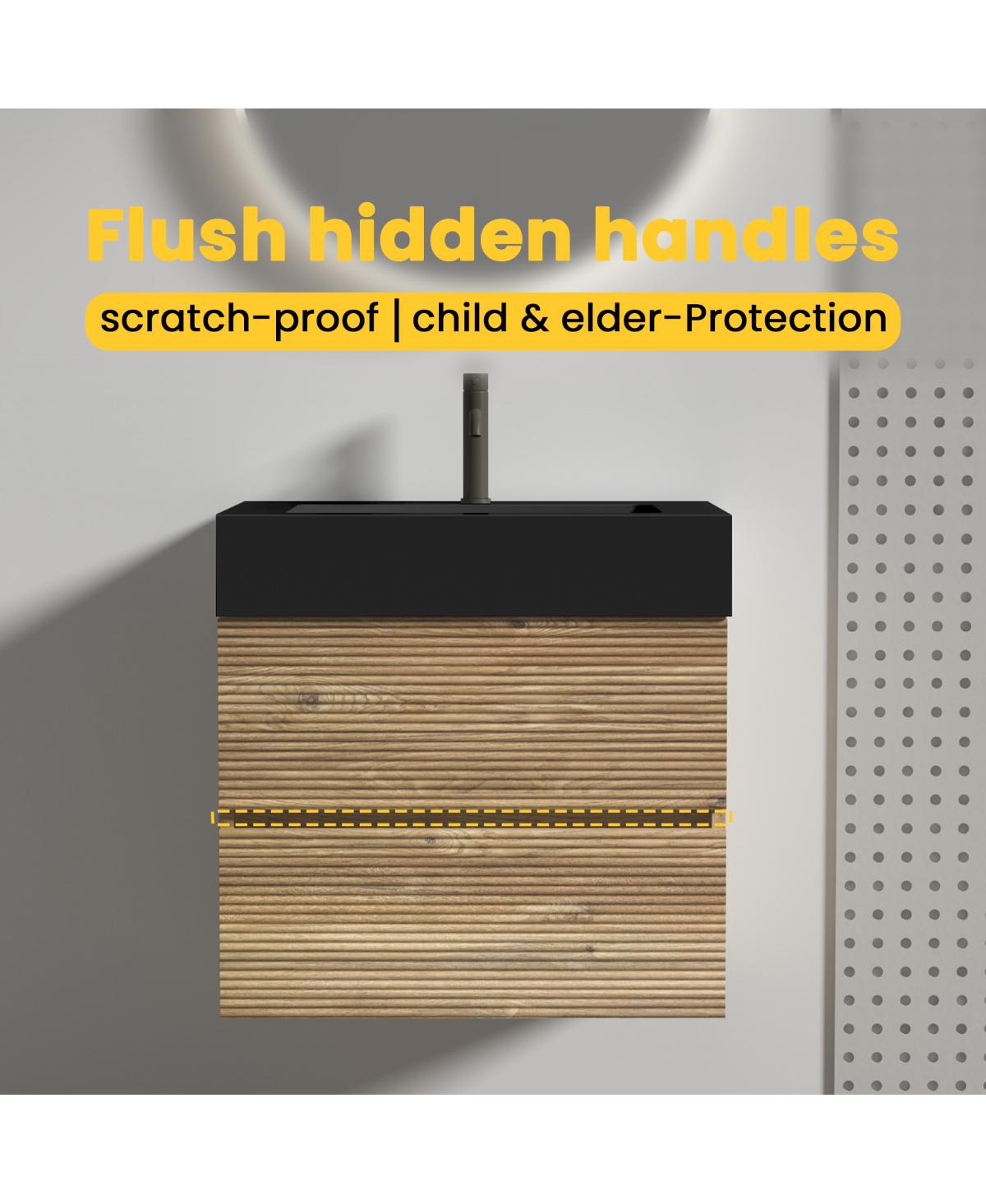 Sillysis Mid-Century Modern Bathroom Vanity with Double Drawers, Quartz Basin