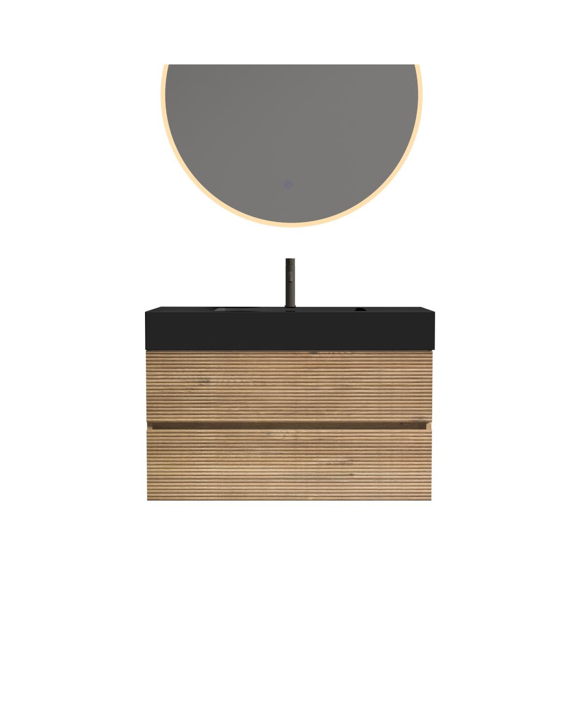 Sillysis Mid-Century Modern Bathroom Vanity with Double Drawers, Quartz Basin