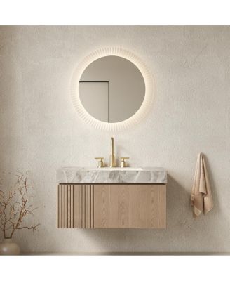 Wall Mount Bathroom Vanity with Sintered Stone Top, Ceramic Undermount Sink, Soft Close Storage Cabinet, Pre-assembled