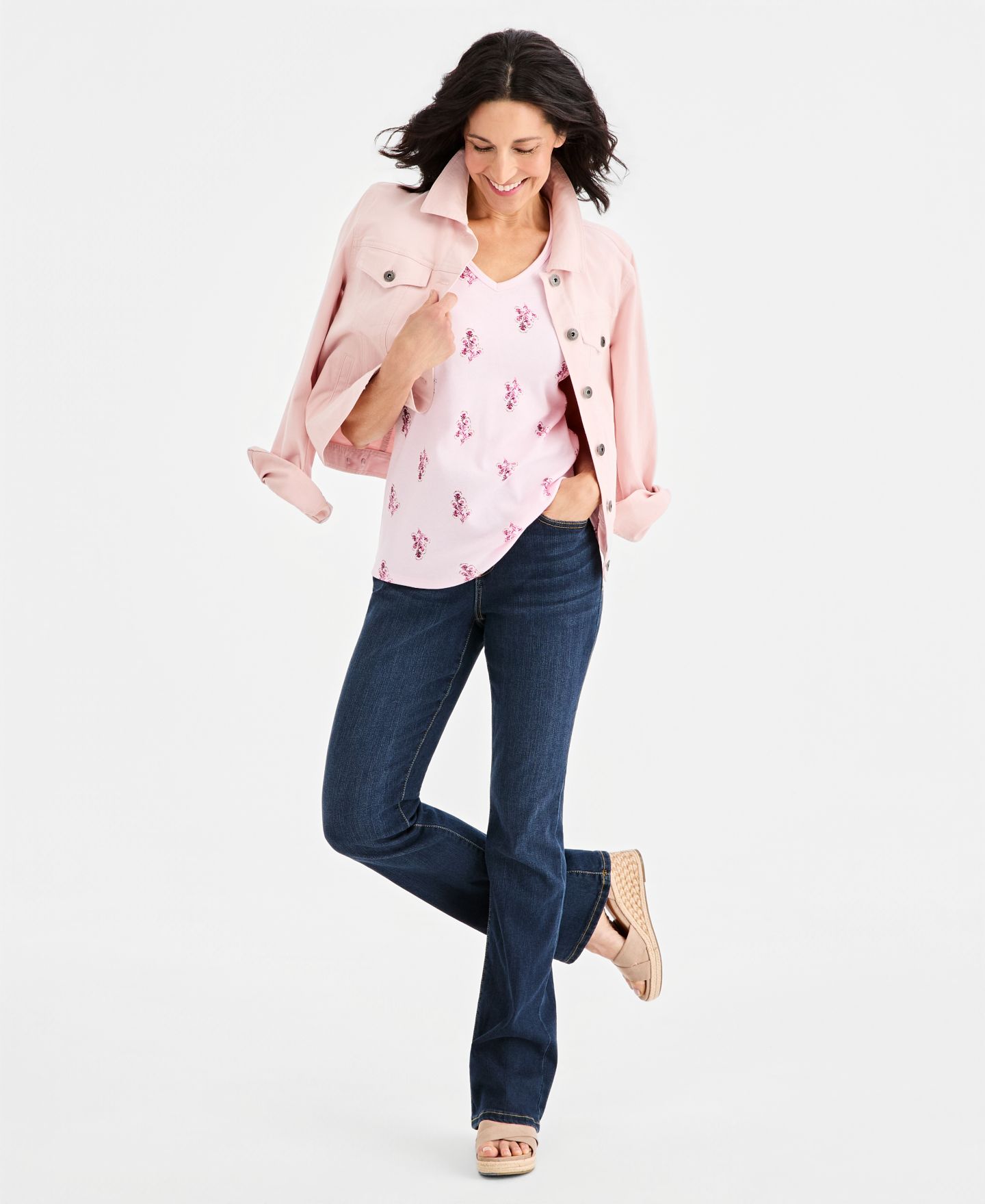 Женская футболка Style & Co Petite V-Neck Floral, цвет: Вишнёвый — фото 2