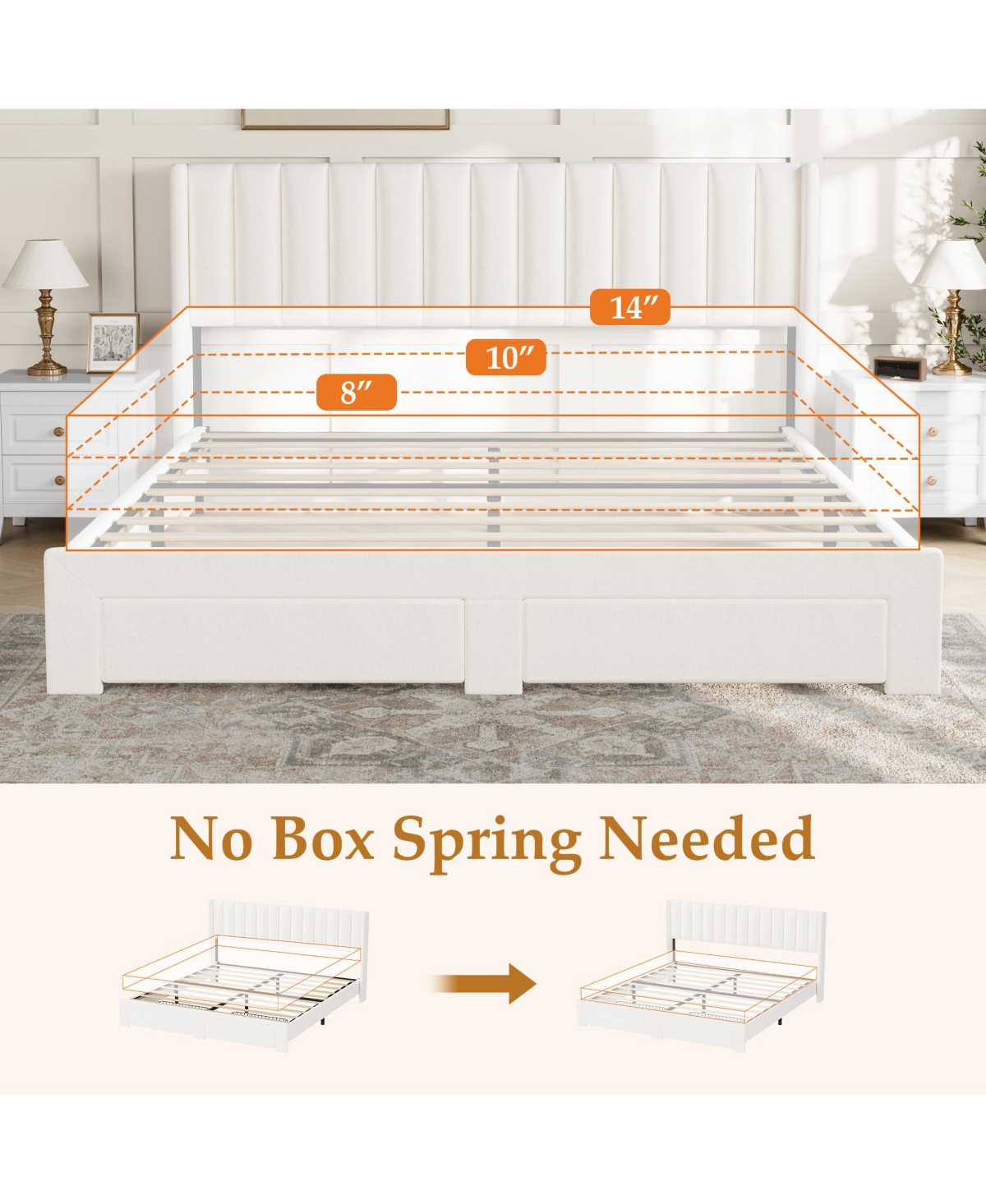 Homfan Bed Frame with 2 Storage Drawers, Velvet Upholstered Platform Bed, No Box Spring Needed, Noise Free