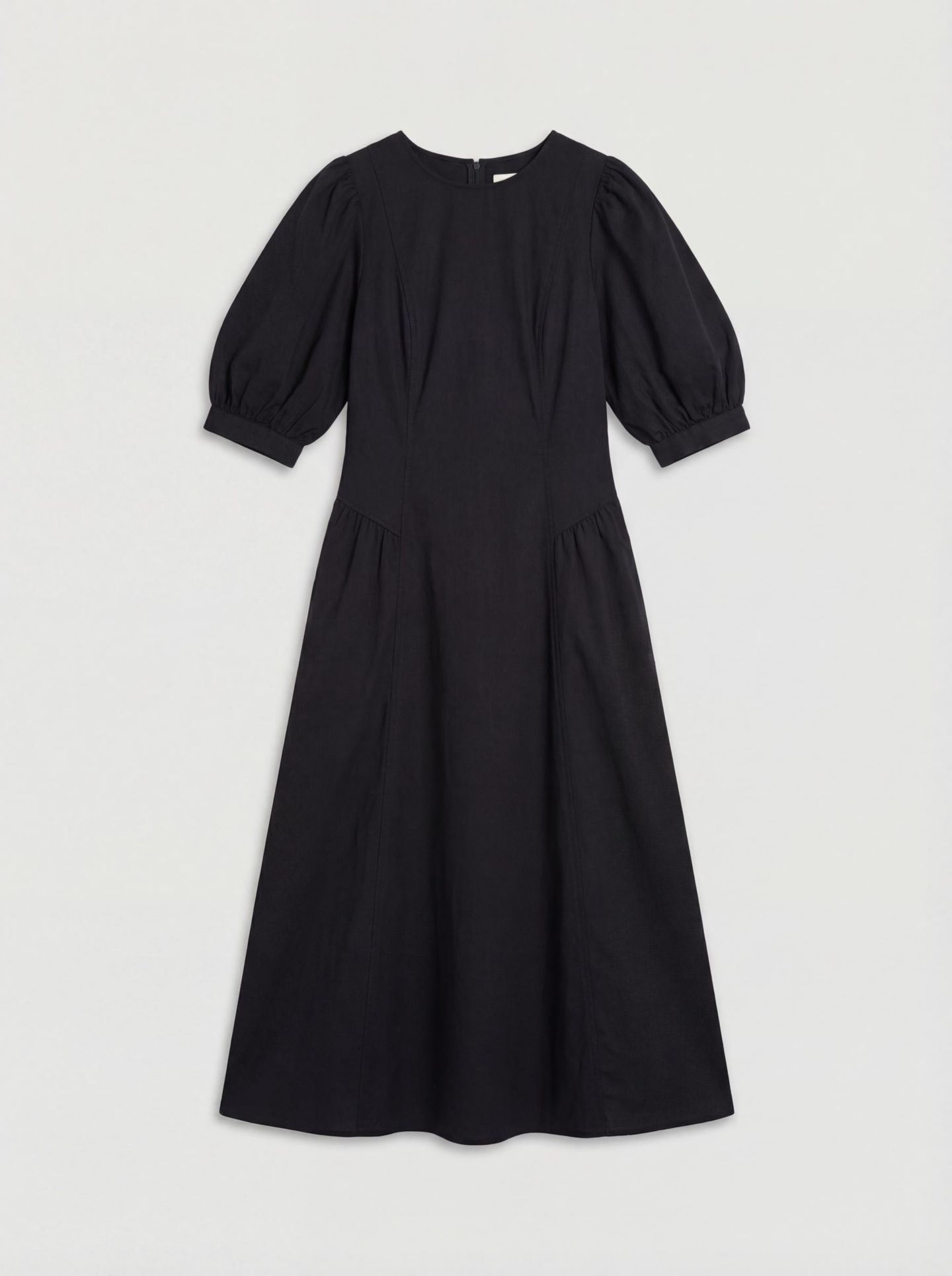Женское платье Warehouse Seersucker Puff Sleeve Midi, цвет: Чёрный — фото 5