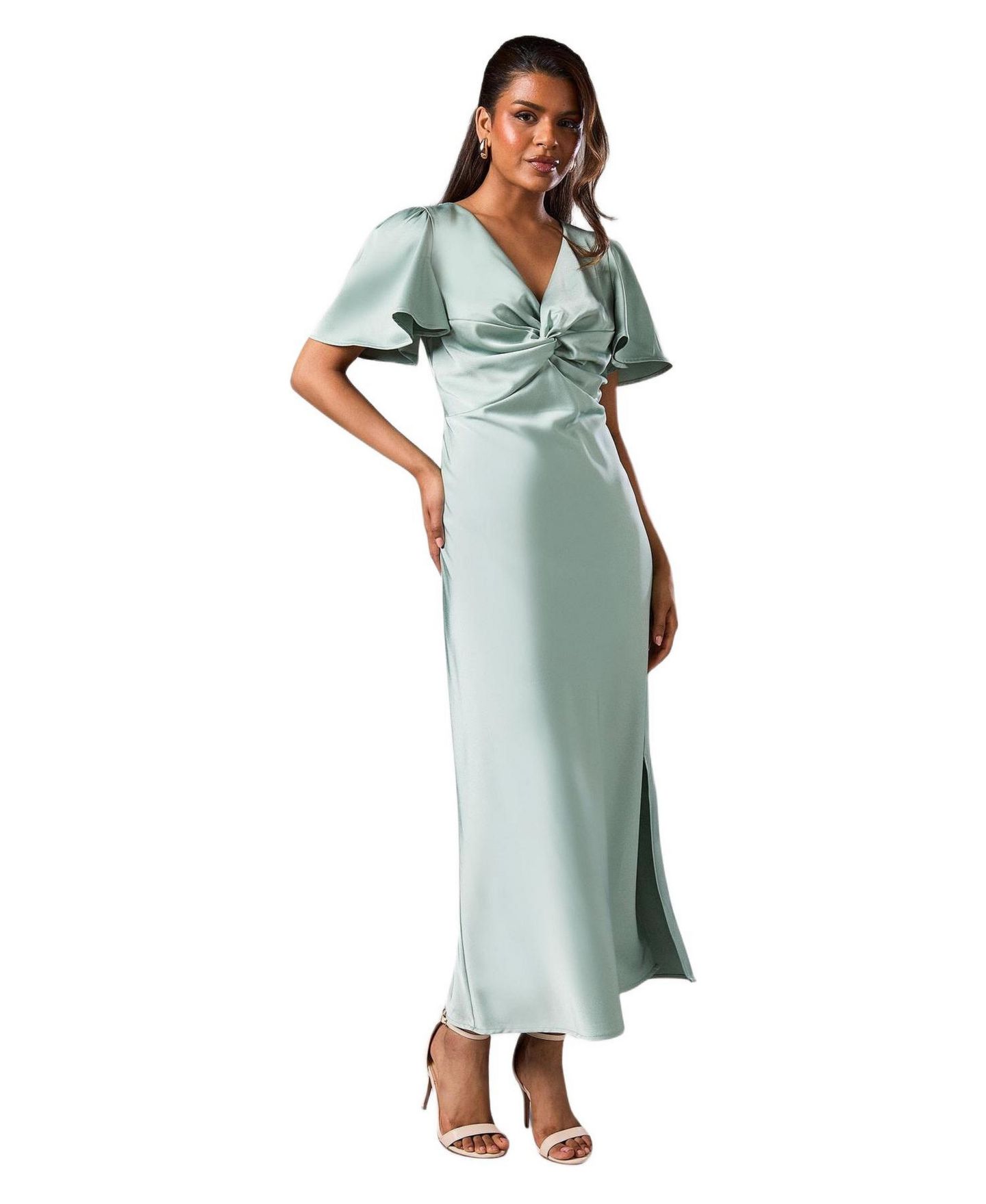 Женское платье Oasis Angel Sleeve Midi Bridesmaid, цвет: Шалфейный — фото 1