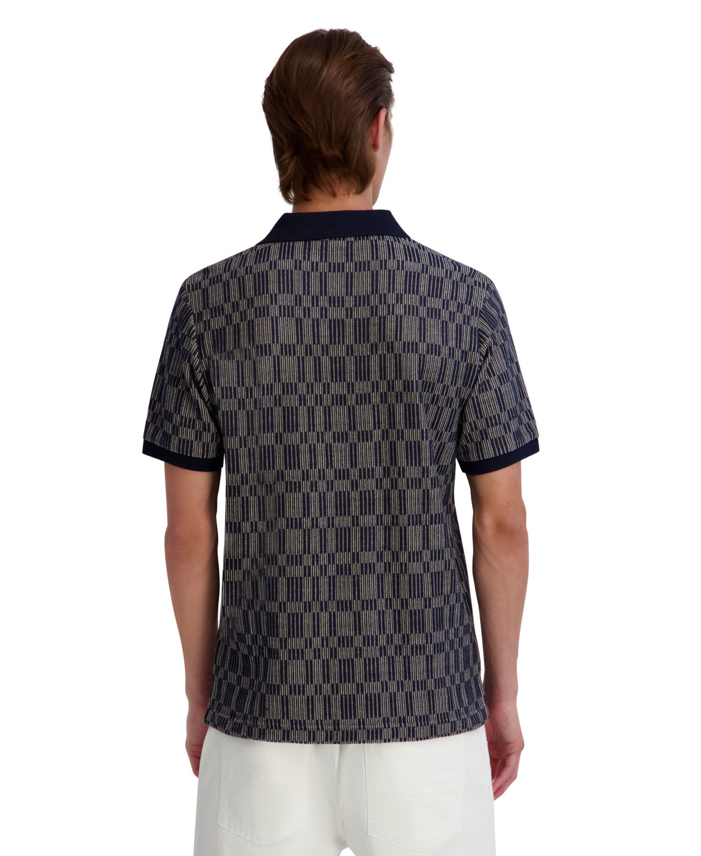 Мужское поло KARL LAGERFELD PARIS Textured Color Blocking Stripes Polo Shirt, цвет: Тёмно-синий / Белый — фото 4