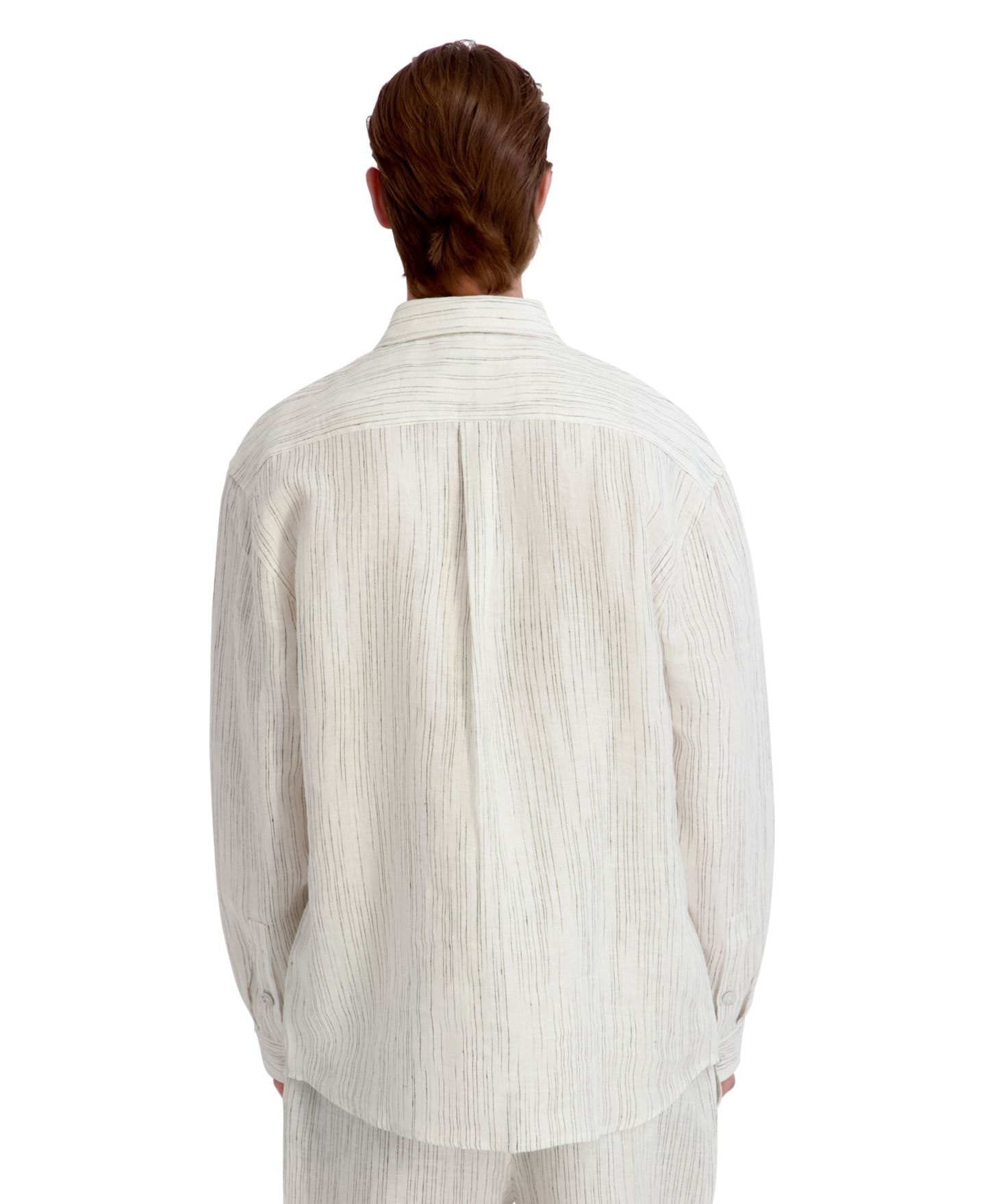 Мужская куртка KARL LAGERFELD PARIS Relaxed-Fit Striped Linen Shirt Jacket, цвет: Белый — фото 4