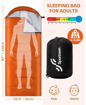 Sleeping Bag 3 Season Warm Cold Weather for Adults Kids Boys Girls with Compression Sack Lightweight Camping Essentials Backpacking Hiking