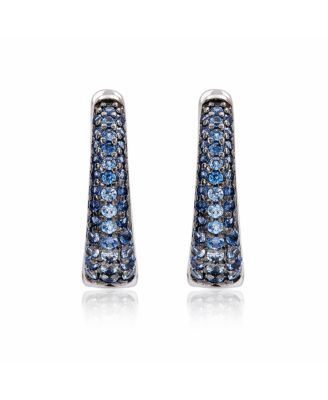 Sterling Silver Pave Sapphire Petite Huggie Hoop Earrings