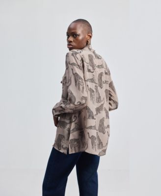 Women's Relaxed-Fit Top with Front-tie in Animal Print