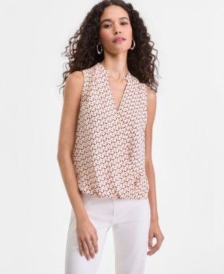 Women's Sleeveless Printed Faux-Wrap Blouse