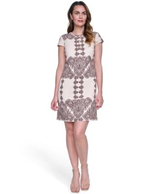 Women's Printed Taffeta Button-Front Shift Dress