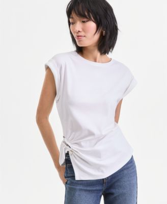 Women's Short Sleeve Side-Cinched Cotton T-Shirt