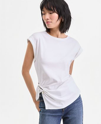 Women's Short Sleeve Side-Cinched Cotton T-Shirt