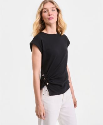 Women's Short Sleeve Side-Cinched Cotton T-Shirt