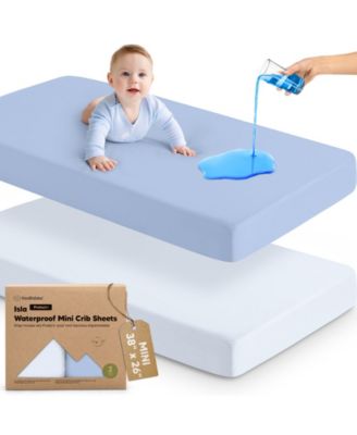 2pk Isla Waterproof Mini Crib Sheets for Boy, Girl, Soft Pack and Play Sheets for Graco Pack and Play Mattress