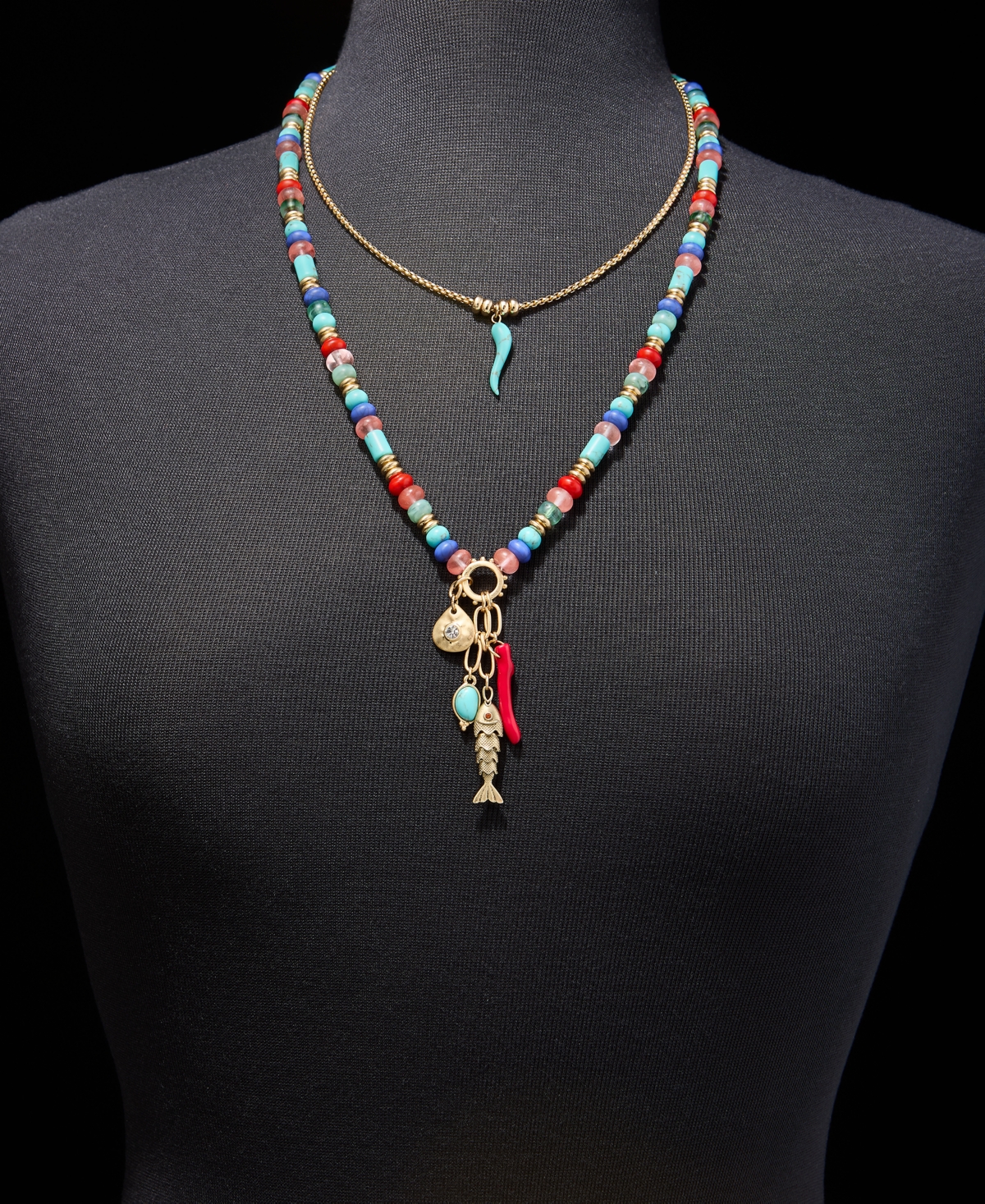 lonna & lilly Beaded Charm Layered Pendant Necklace, 16" + 3" extender