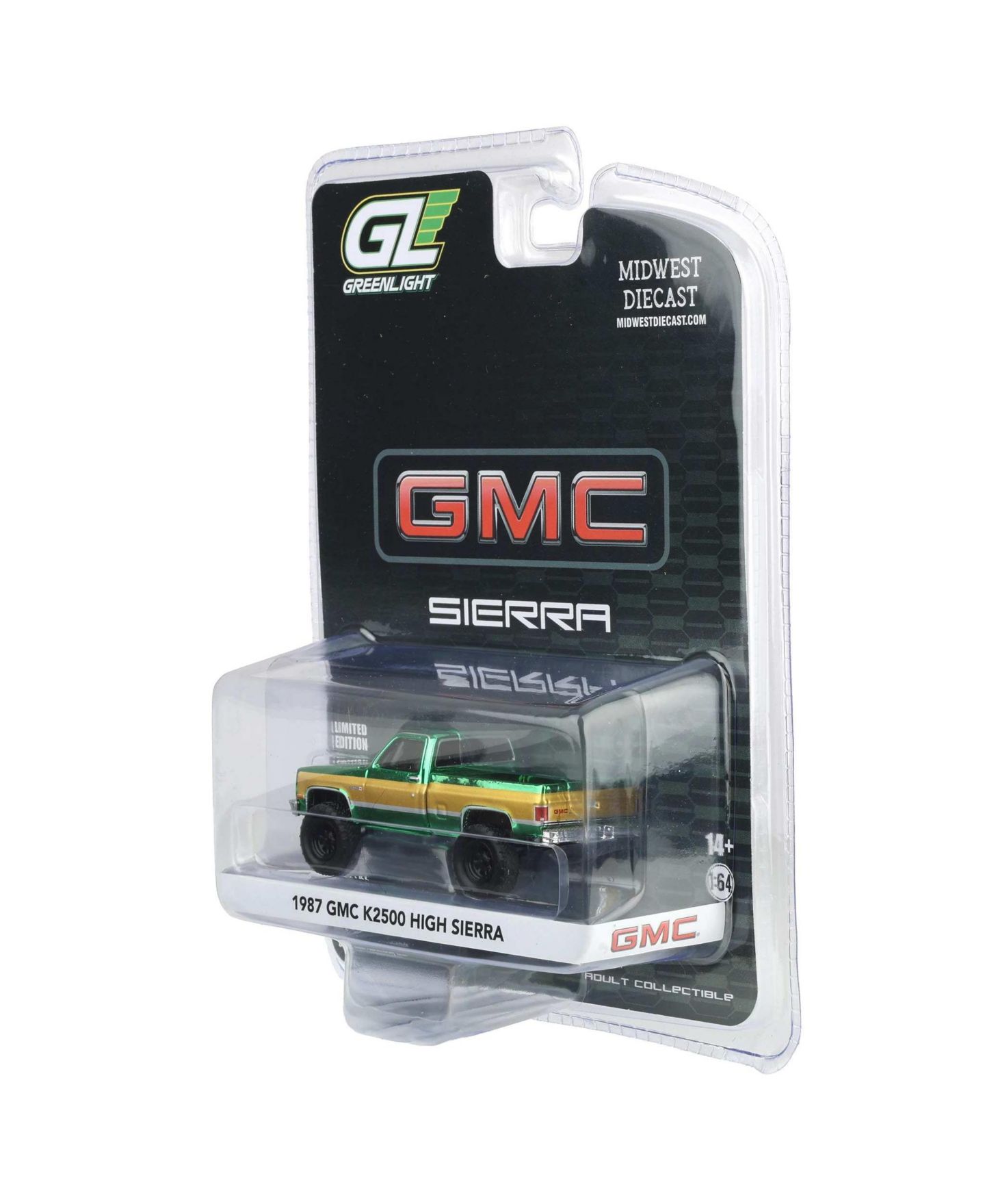 Детская игрушка Greenlight Green Chrome Chase 1/64 1987 GMC K2500 High Sierra Lifted Dealer Exclusive, цвет: Зелёный — фото 3