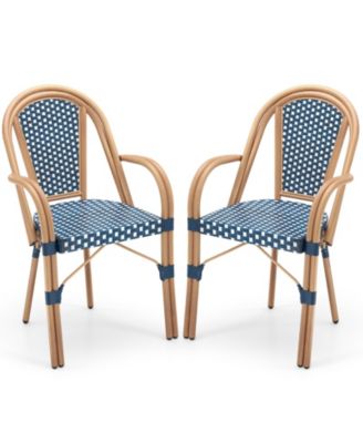 Hand-Woven PE Wicker French Bistro Chair Set of 2 with Metal Frame
