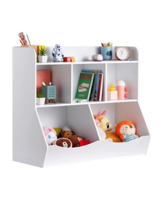 5-Cubby Wood Toy Storage Organizer with Bookshelf, 35 x 16 x 30 in