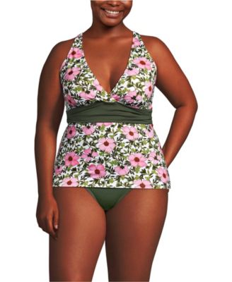 Plus Size V-Neck Plunge X Back Tankini Top