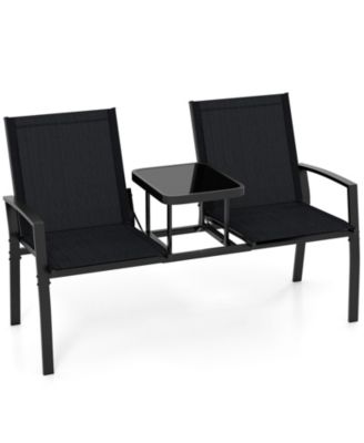 Patio Loveseat with Built-in Table with Breathable Fabric Back