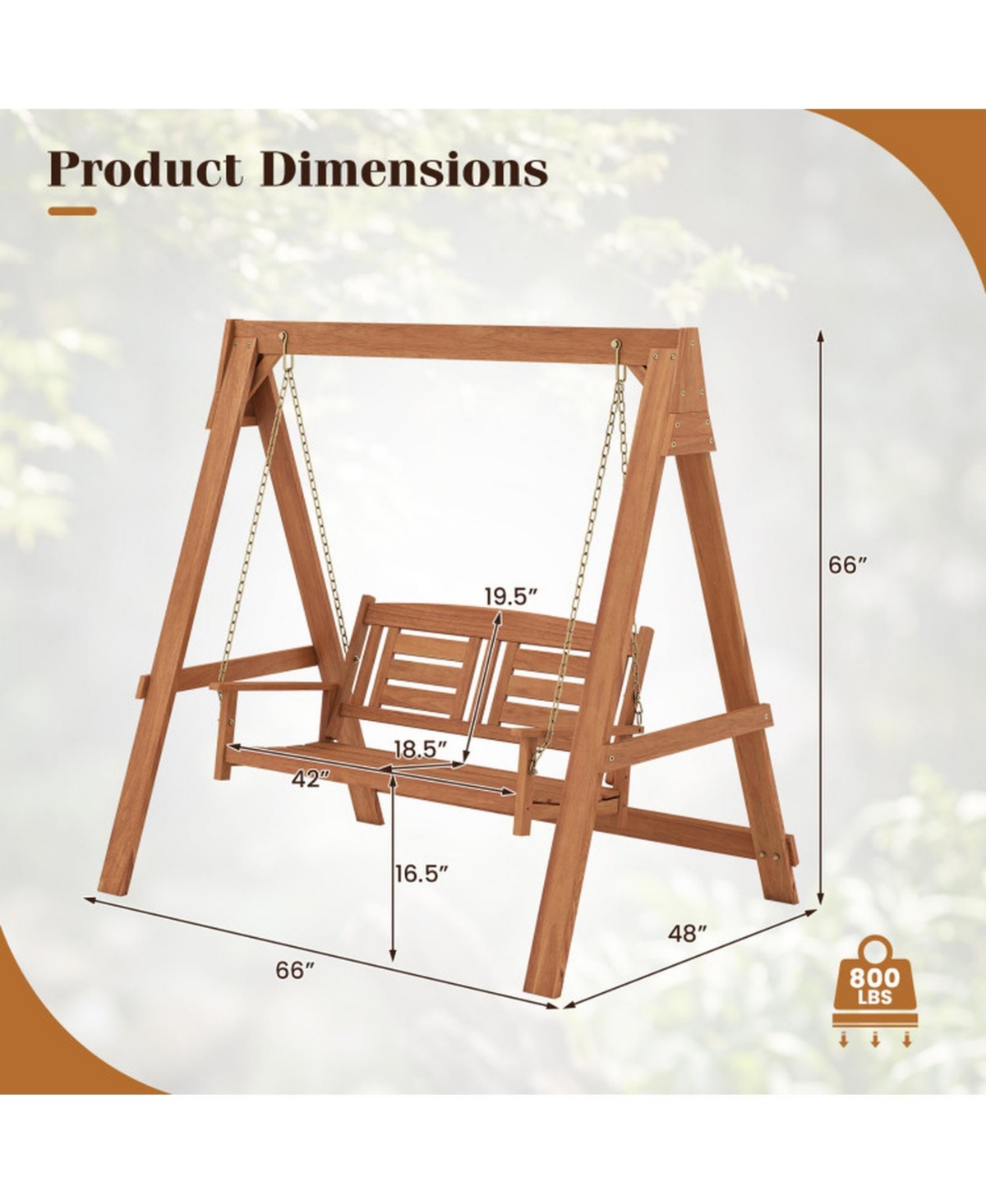 Sugift Hardwood Two-Seater Porch Swing with Freestanding A-Frame Stand