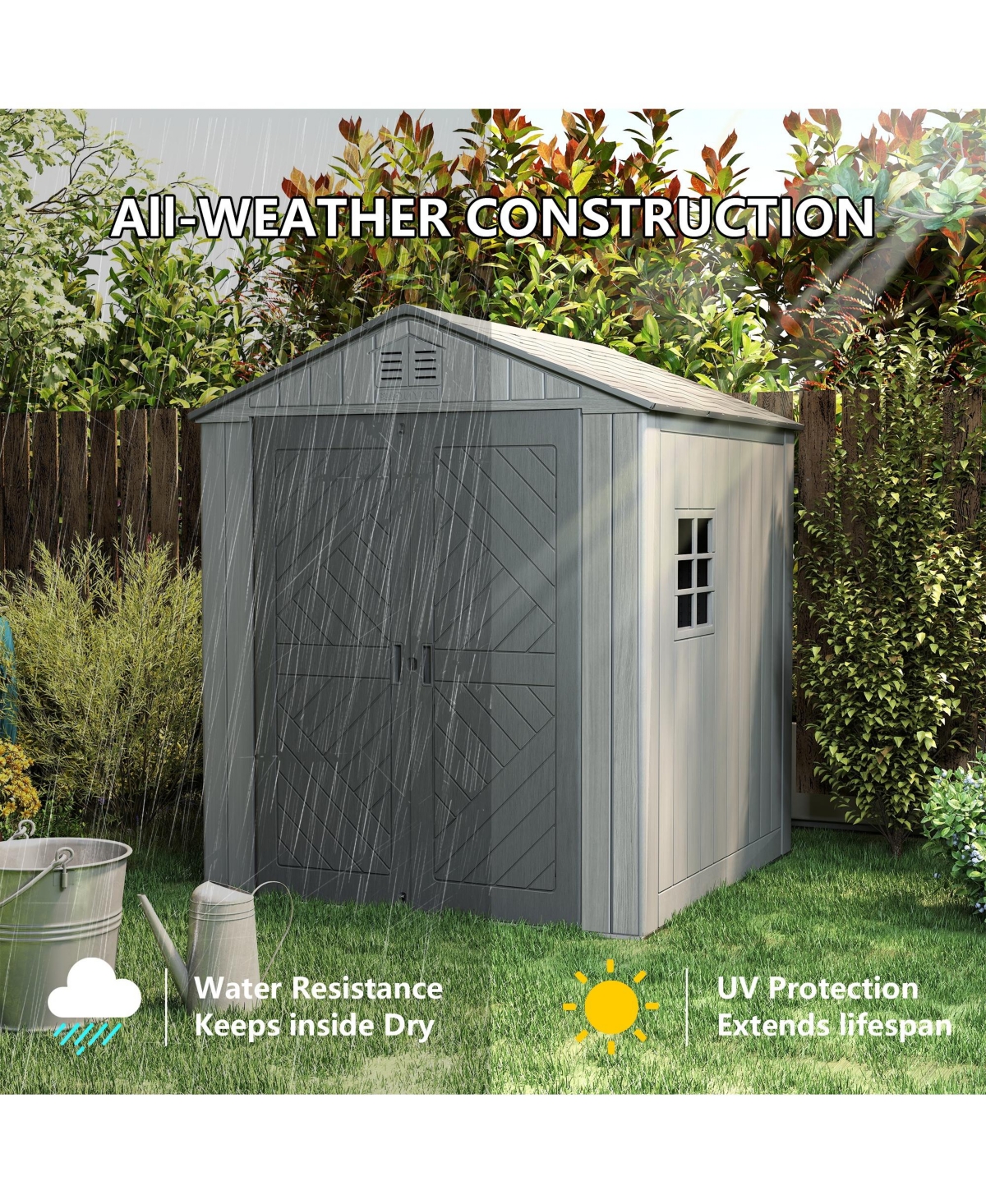 Decksplore 6.2 Feet W X 6.1 Feet D Durable Resin Outdoor Storage Shed With Floor And Double Doors