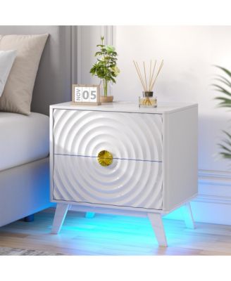 Vlrska 23.6-Inch Wide 2-Drawer Nightstand with Built-in Outlets and Human Sensor Light
