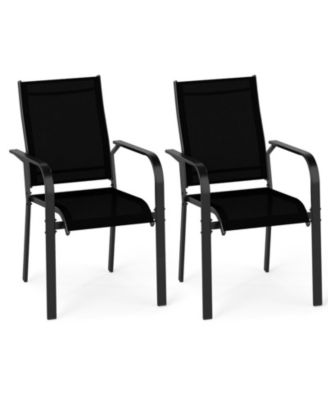 Stackable Patio Dining Chairs Set of 2 with Metal Frame and Mesh Seat
