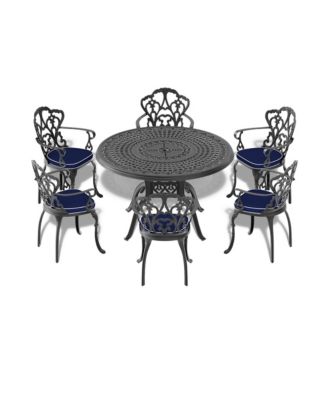 47.24-inch Cast Aluminum Patio Dining Table With  Frame and Umbrella Hole