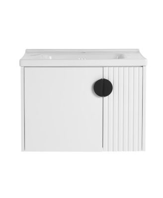 Wall Mounted Bathroom Vanity with Ceramic Sink, Floating Cabinet, 2 Soft Close Doors for Small Space