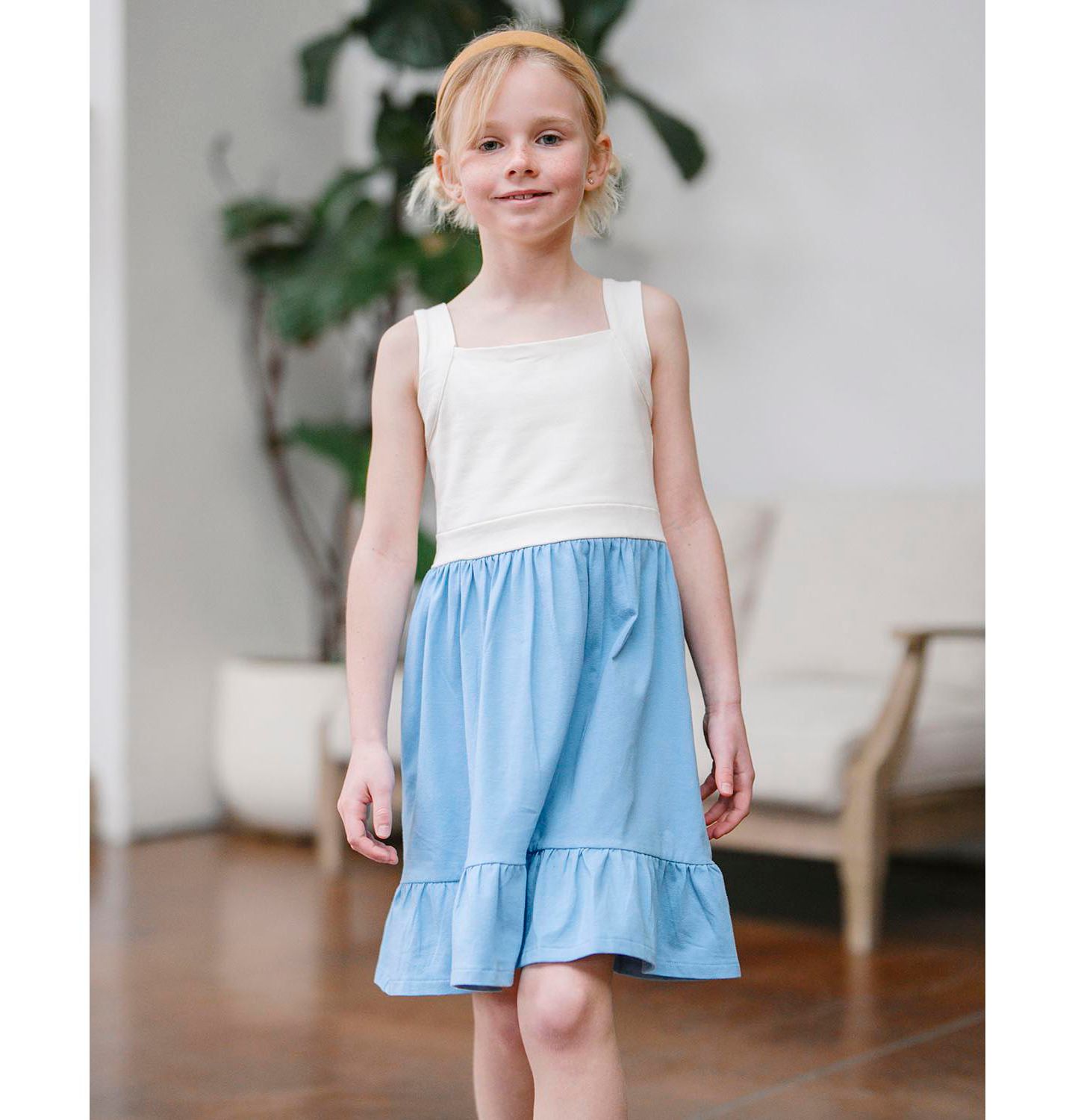 Платье Hope & Henry Organic Knit Tank Sundress with Flounce для девочек, цвет: Натуральный — фото 4