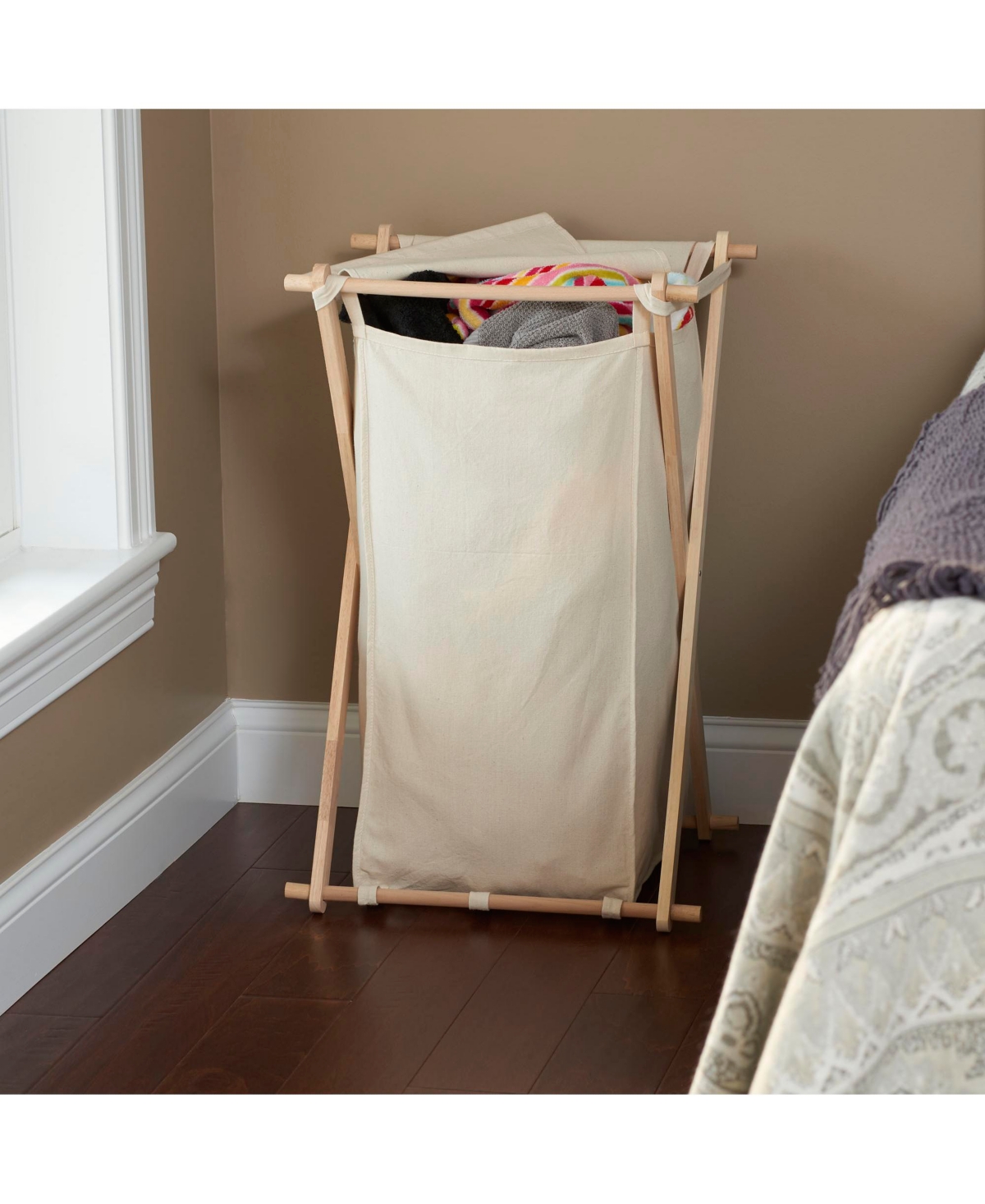 Household Essentials X Frame Wood Laundry Hamper