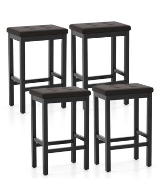 24'' Upholstered Bar Stools Set of 4 Home Kitchen Stools w/ Solid Wood Support Legs