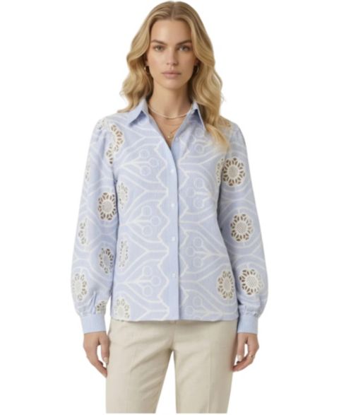 Женская рубашка Modenaire Striped Eyelet Collared Button-Down