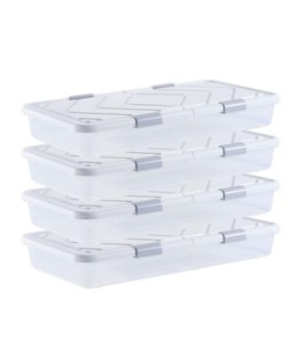 Under-Bed Rolling Storage Bins with Locking Wheels and Lid, 31.7 x 15.6 x 6.9 in, 4 Pack