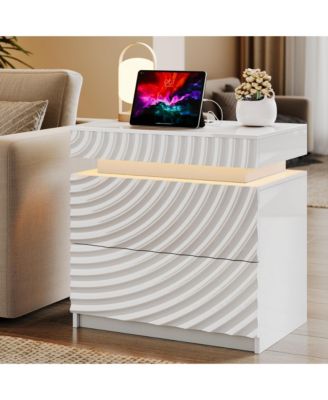 Vlrska 23.6-Inch Wide 2-Drawer Nightstand with Hidden Storage and Human Sensor Light