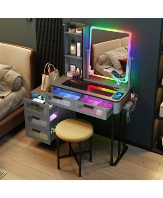 Vanity Set: RGB Lights, 5 Drawers and Wireless Charger