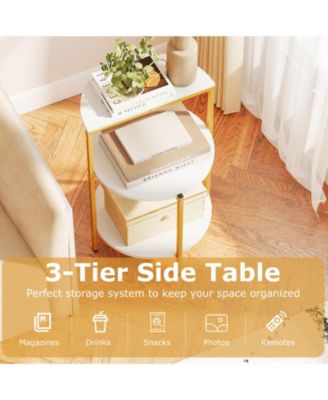 3-Tier Side Table Round End Table w/Storage Shelves Metal Frame for Bedroom