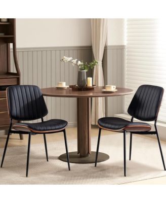 PU Leather Dining Chairs Set of 2, Retro Upholstered Kitchen Chairs with Bentwood Back and Adjustable Feet for Dining Room