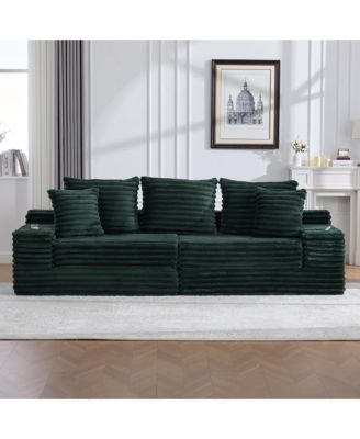 Oversized Boneless Sofa with Cup Holder and Side Pockets, Corduroy Upholstered Couch with 3 Pillows and 2 Lumbar for Living Room