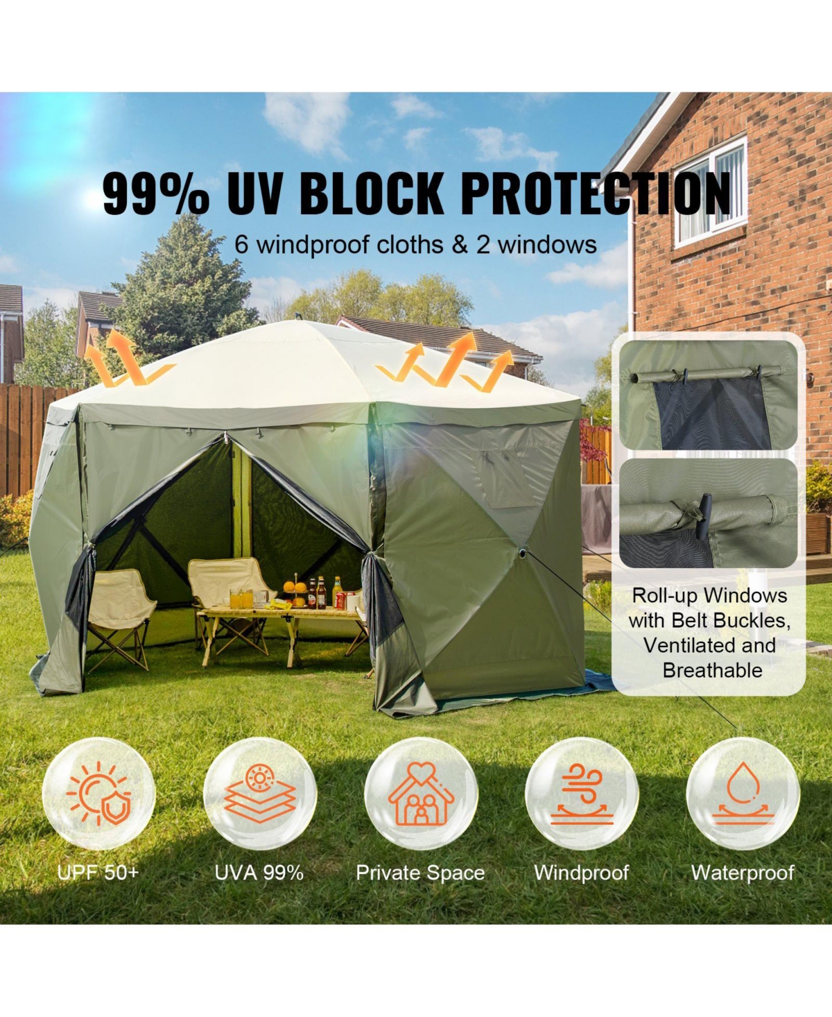 Mecale 12x12 Ft Pop Up Gazebo Tent 6-Sided with Mosquito Netting